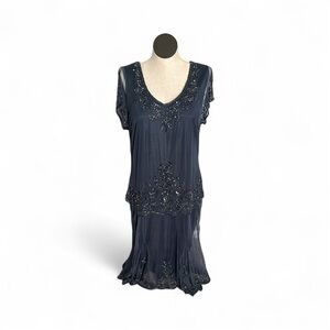 Midnight Velvet woman’s blue grey beaded formal plus dress Size 1X